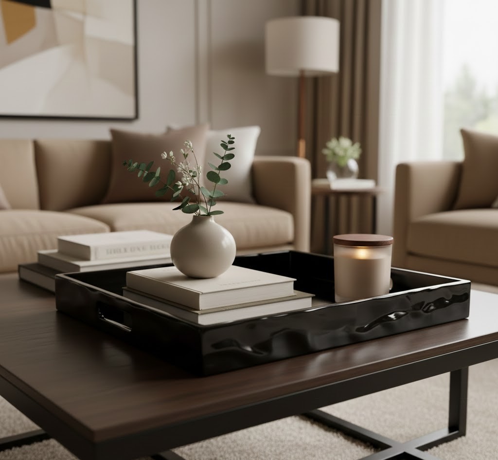 Zwart gelakt dienblad modern design